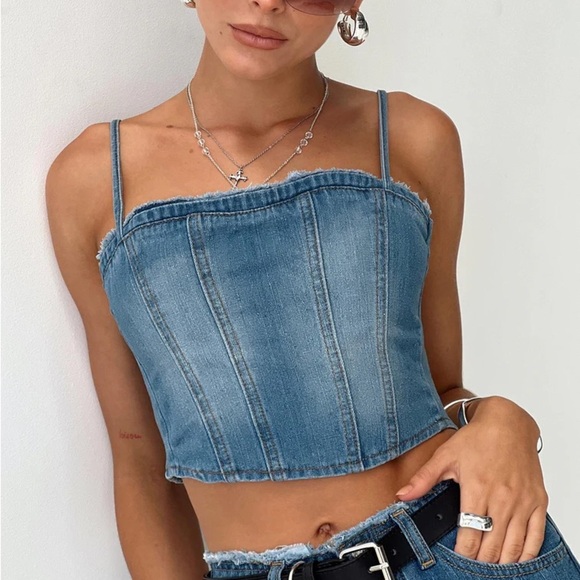 Princess Polly Tops - Princess Polly Vihaan Top Blue Wash - New With Tags